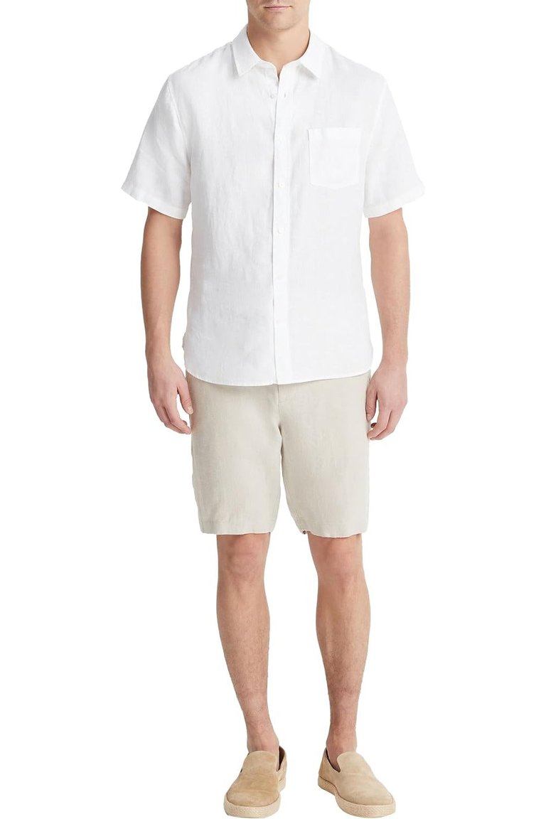 Vince Men's Linen Casual Button Down Short Sleeve Shirt, Optic White - Optic White