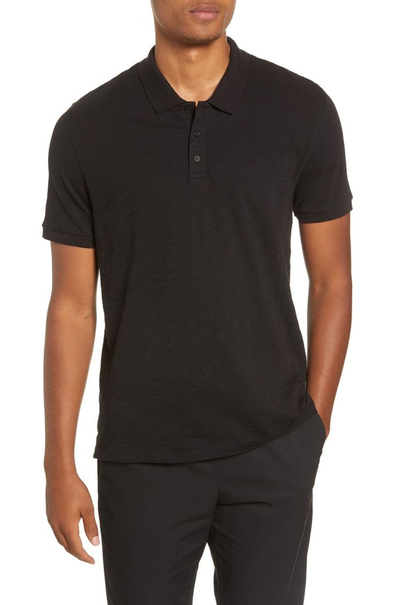 Vince Men's Solid Black Short Sleeve Pima Cotton Polo T-Shirt - Black