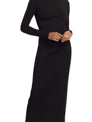 Women Long Sleeve Turtleneck Ruched Midi Bodycon Dress - Black
