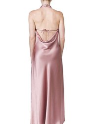 Women Petal Quartz Pink Halter Cowl Neck Silk Maxi Slip Dress