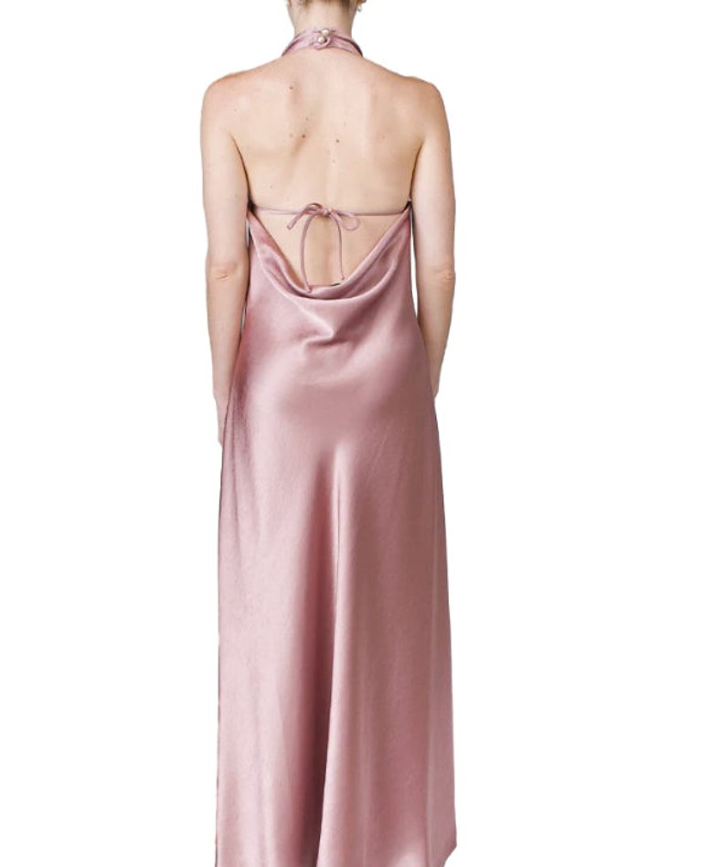 Women Petal Quartz Pink Halter Cowl Neck Silk Maxi Slip Dress