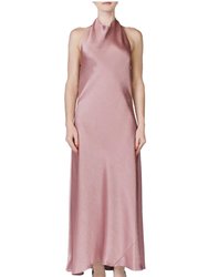 Women Petal Quartz Pink Halter Cowl Neck Silk Maxi Slip Dress - Pink