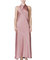 Women Petal Quartz Pink Halter Cowl Neck Silk Maxi Slip Dress - Pink