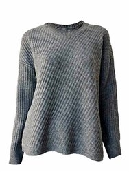 Women Side Slit Crew Neck Wool Knit Sweater - Gray