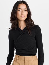 Women's Long Sleeve Fixed Wrap Top - Black