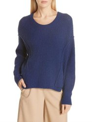 Women's Overlap Panel Bouclé Knit Pullover Sweater - Blue