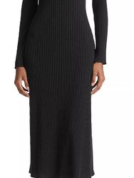 Women's Solid Black Ribbed Knit Sweater Dress - Blue