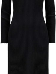 Women's Solid Black Ribbed Knit Sweater Dress