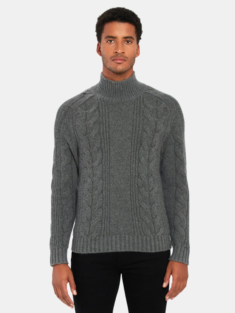 Wool Cashmere Cable Knit Sweater - Mid Heather Grey