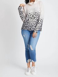 Faded Leopard Cowl Neck Sweater - Ivory/Charcoal