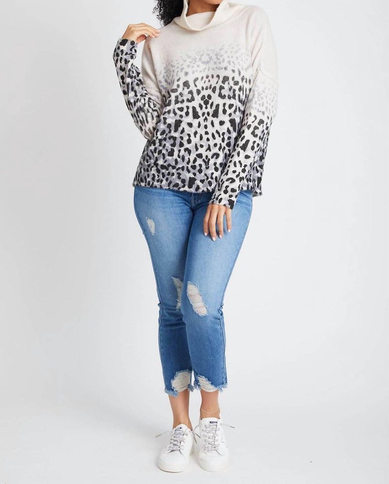 Faded Leopard Cowl Neck Sweater - Ivory/Charcoal