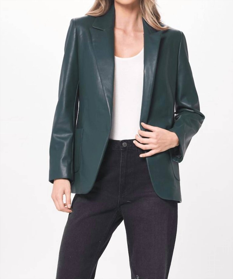 Faux Leather Blazer - Forest Green