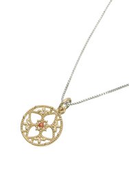 0.02 Cttw Pendant Necklace, Orange Sapphire Pendant Necklace For Women In Brass With Rhodium Plating With 18 Inch Chain