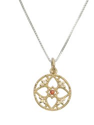 0.02 Cttw Pendant Necklace, Orange Sapphire Pendant Necklace For Women In Brass With Rhodium Plating With 18 Inch Chain - Gold