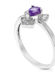 0.30 Cttw Purple Amethyst Ring .925 Sterling Silver With Rhodium Pear 6 x 4 MM