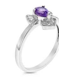 0.30 Cttw Purple Amethyst Ring .925 Sterling Silver With Rhodium Pear 6 x 4 MM - Silver