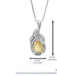 0.45 Cttw Pendant Necklace, Citrine Pear Shape Pendant Necklace For Women In .925 Sterling Silver With Rhodium, 18 Inch Chain, Prong Setting
