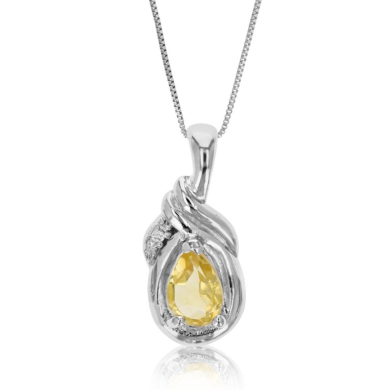 0.45 Cttw Pendant Necklace, Citrine Pear Shape Pendant Necklace For Women In .925 Sterling Silver With Rhodium, 18 Inch Chain, Prong Setting - Silver