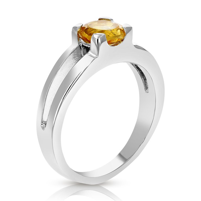 0.60 Cttw Citrine Ring .925 Sterling Silver With Rhodium Solitaire Round 6 mm - Silver