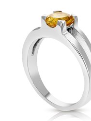 0.60 Cttw Citrine Ring .925 Sterling Silver With Rhodium Solitaire Round 6 mm