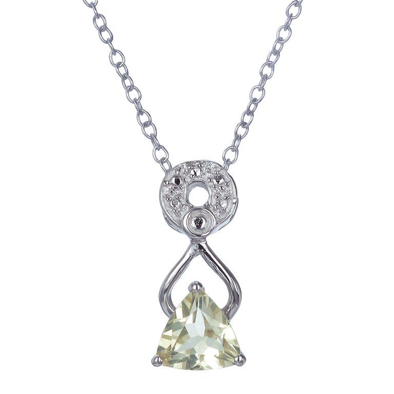 0.60 Cttw Pendant Necklace, Lemon Quartz Trillion Shape Pendant Necklace For Women In 18 Inch Chain, Prong Setting - 0.39" L x 0.25" W - Silver