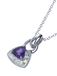 0.60 Cttw Pendant Necklace, Purple Amethyst Trillion Shape Pendant Necklace For Women In 18 Inch Chain, Prong Setting - 0.5" L x 0.33" W