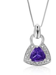 0.60 Cttw Pendant Necklace, Purple Amethyst Trillion Shape Pendant Necklace For Women In 18 Inch Chain, Prong Setting - 0.5" L x 0.33" W - Silver