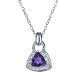 0.60 Cttw Pendant Necklace, Purple Amethyst Trillion Shape Pendant Necklace For Women In 18 Inch Chain, Prong Setting - 0.5" L x 0.33" W