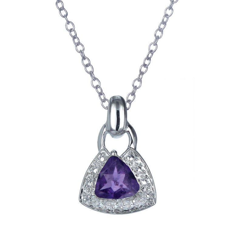 0.60 Cttw Pendant Necklace, Purple Amethyst Trillion Shape Pendant Necklace For Women In 18 Inch Chain, Prong Setting - 0.5" L x 0.33" W