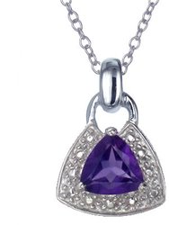 0.60 Cttw Pendant Necklace, Purple Amethyst Trillion Shape Pendant Necklace For Women In 18 Inch Chain, Prong Setting - 0.5" L x 0.33" W