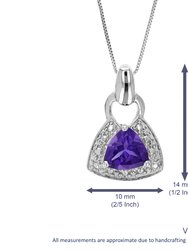 0.60 Cttw Pendant Necklace, Purple Amethyst Trillion Shape Pendant Necklace For Women In 18 Inch Chain, Prong Setting - 0.5" L x 0.33" W