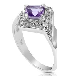 0.60 Cttw Purple Amethyst Ring .925 Sterling Silver With Rhodium Princess 5 mm