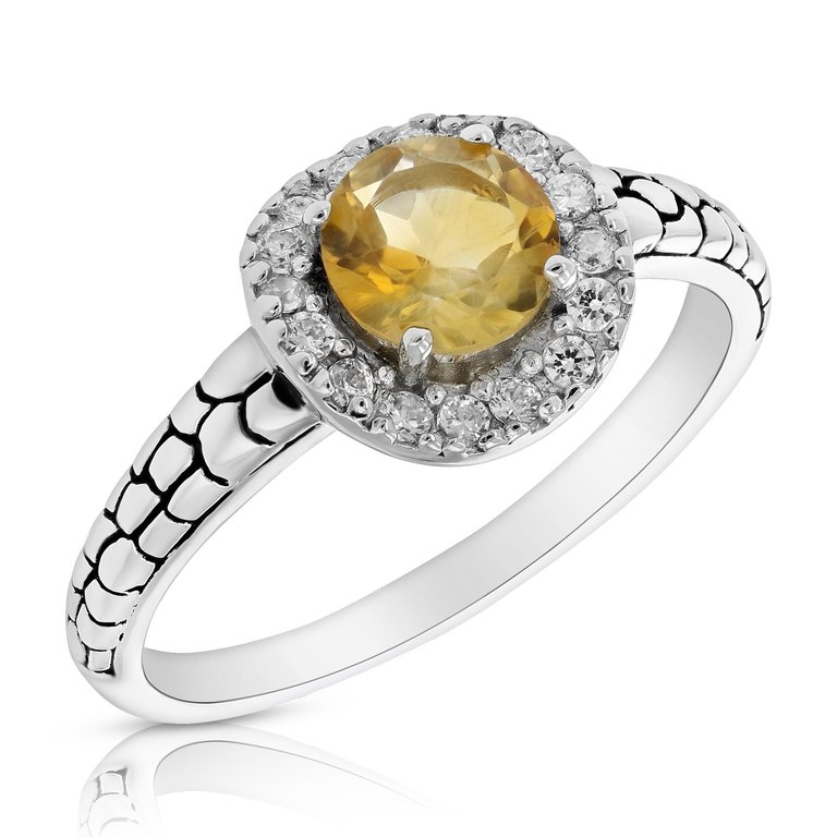 0.65 Cttw Citrine Ring In .925 Sterling Silver Rhodium Plating Round 10 x 8 mm - Silver