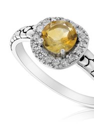 0.65 Cttw Citrine Ring In .925 Sterling Silver Rhodium Plating Round 10 x 8 mm