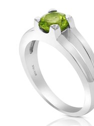 0.65 Cttw Peridot Ring .925 Sterling Silver With Rhodium Solitaire Round 6 mm