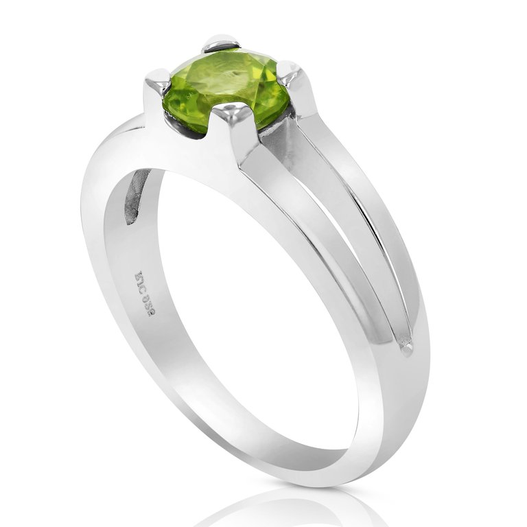 0.65 Cttw Peridot Ring .925 Sterling Silver With Rhodium Solitaire Round 6 mm