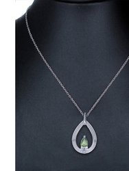 0.67 Cttw Pendant Necklace, Peridot And Diamond Pear Shape Pendant Necklace For Women In 18 Inch Chain, Prong Setting