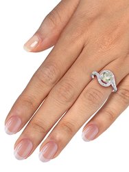 0.70 Cttw Lemon Quartz Ring .925 Sterling Silver With Rhodium Round Shape 7 mm - 12 mm W