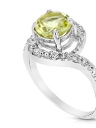 0.70 Cttw Lemon Quartz Ring .925 Sterling Silver With Rhodium Round Shape 7 mm - 12 mm W