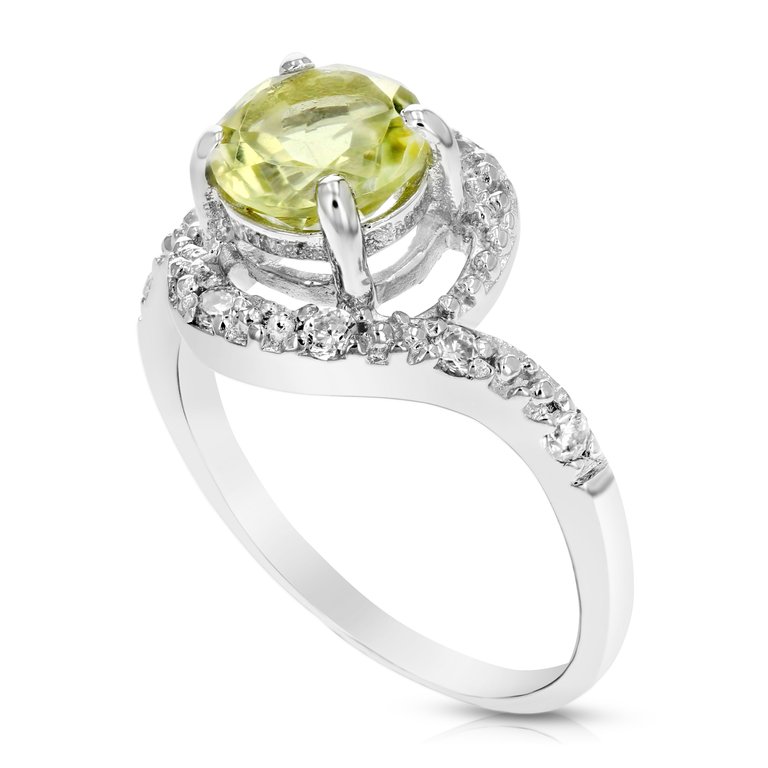 0.70 Cttw Lemon Quartz Ring .925 Sterling Silver With Rhodium Round Shape 7 mm - 12 mm W