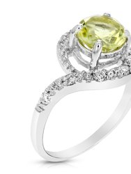 0.70 Cttw Lemon Quartz Ring .925 Sterling Silver With Rhodium Round Shape 7 mm - 12 mm W - Silver