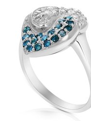 0.80 Cttw Blue And White Diamond Ring .925 Sterling Silver With Rhodium Plating