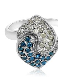0.80 Cttw Blue And White Diamond Ring .925 Sterling Silver With Rhodium Plating