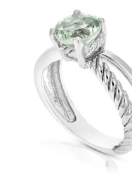0.80 Cttw Green Amethyst Ring .925 Sterling Silver With Rhodium Round Shape 8 mm