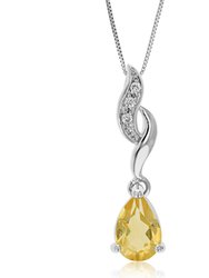 0.80 Cttw Pendant Necklace, Citrine Pear Shape Pendant Necklace For Women In .925 Sterling Silver With Rhodium, 18" Chain, Prong Setting - Silver