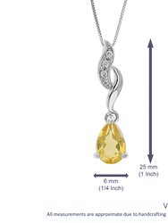 0.80 Cttw Pendant Necklace, Citrine Pear Shape Pendant Necklace For Women In .925 Sterling Silver With Rhodium, 18" Chain, Prong Setting