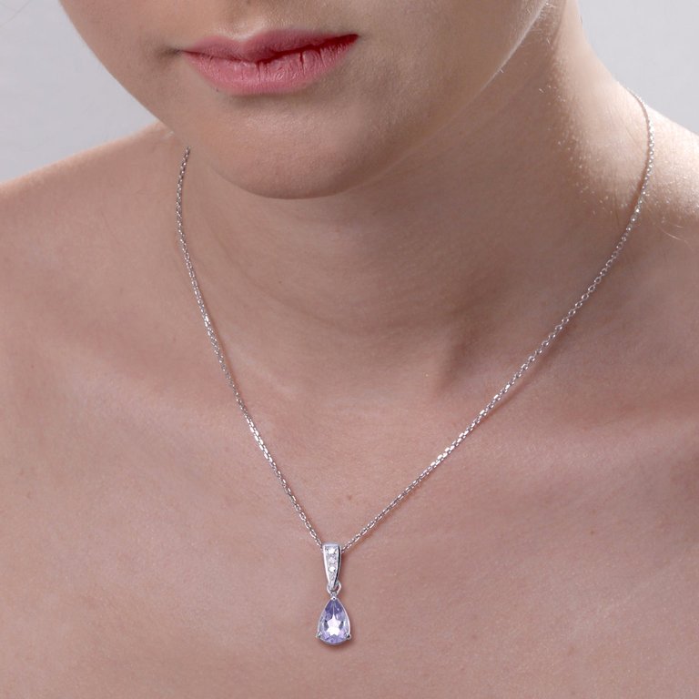 0.85 Cttw Pendant Necklace, Purple Amethyst Pear Shape Pendant Necklace For Women In .925 Sterling Silver With Rhodium, 18" Chain, Prong Setting