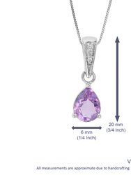 0.85 Cttw Pendant Necklace, Purple Amethyst Pear Shape Pendant Necklace For Women In .925 Sterling Silver With Rhodium, 18" Chain, Prong Setting