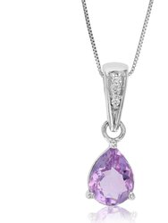 0.85 Cttw Pendant Necklace, Purple Amethyst Pear Shape Pendant Necklace For Women In .925 Sterling Silver With Rhodium, 18" Chain, Prong Setting - Silver