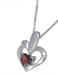 0.90 cttw Pendant Necklace, Garnet Heart Pendant Necklace For Women In .925 Sterling Silver With Rhodium, 18" Chain, Prong Setting